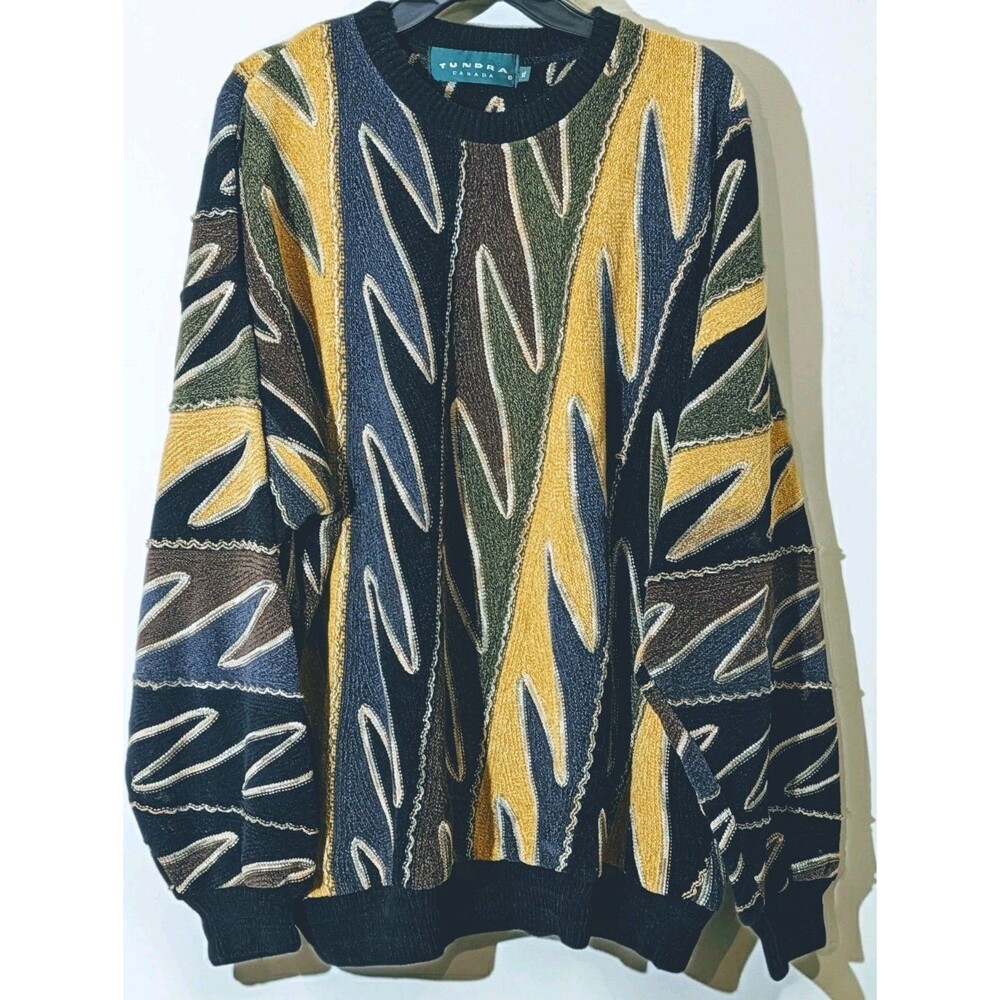 Vintage Tundra Canada Coogi Style 3D Sweater Multicolor Earthtone 90s Size XL